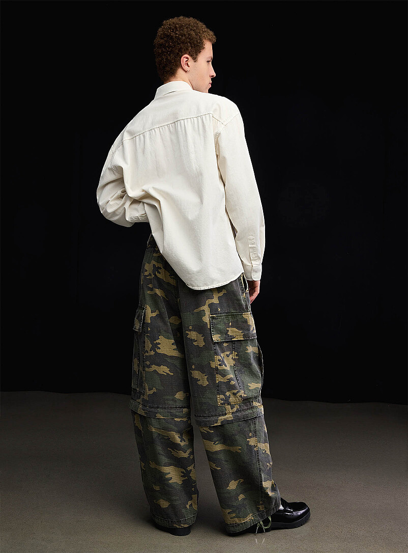 Djab: Le cargo convertible ripstop camo Coupe baggy <b>Importation de S&eacute;oul</b> Vert fonc&eacute; - Mousse pour homme
