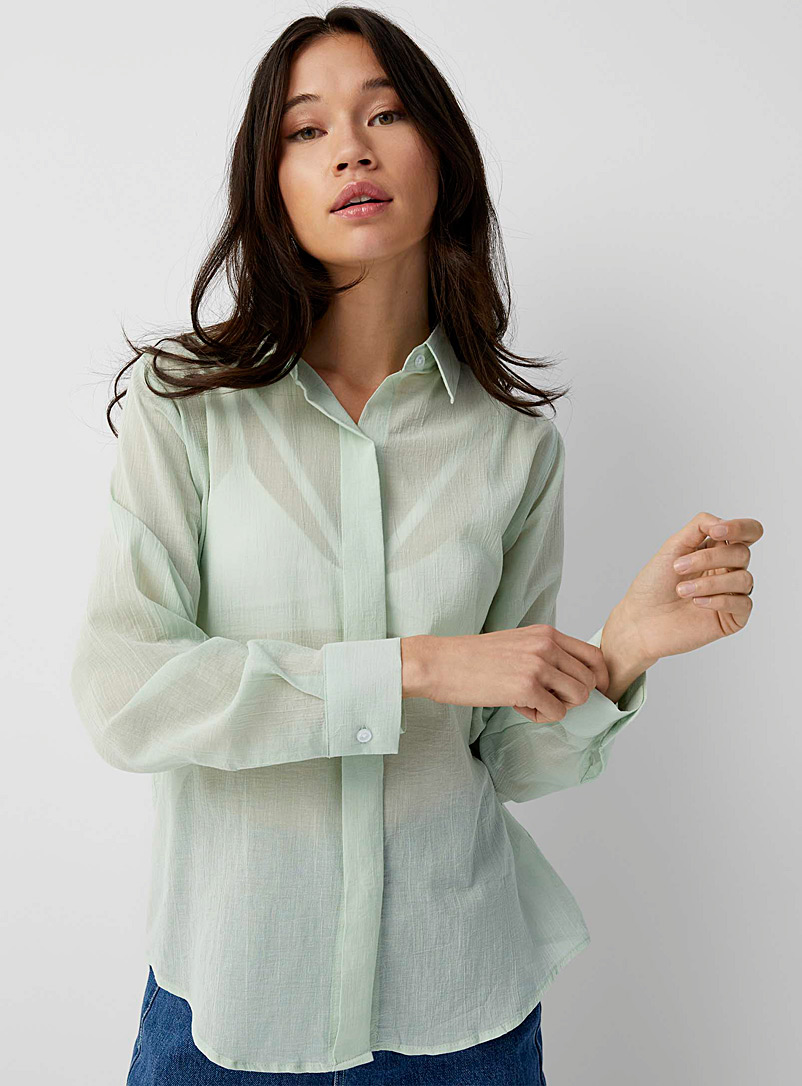 Twik: La chemise gaze diaphane Vert pâle-lime pour femme