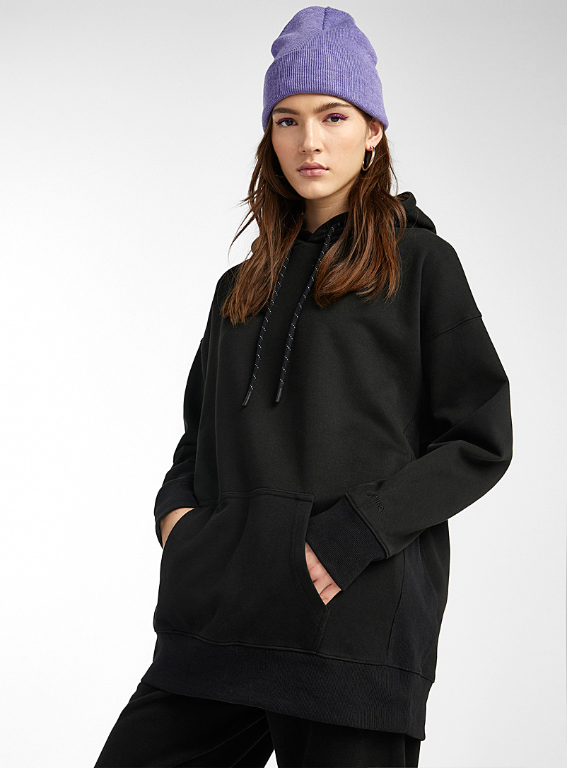 Twik Black Fleece-lined organic cotton hoodie for women