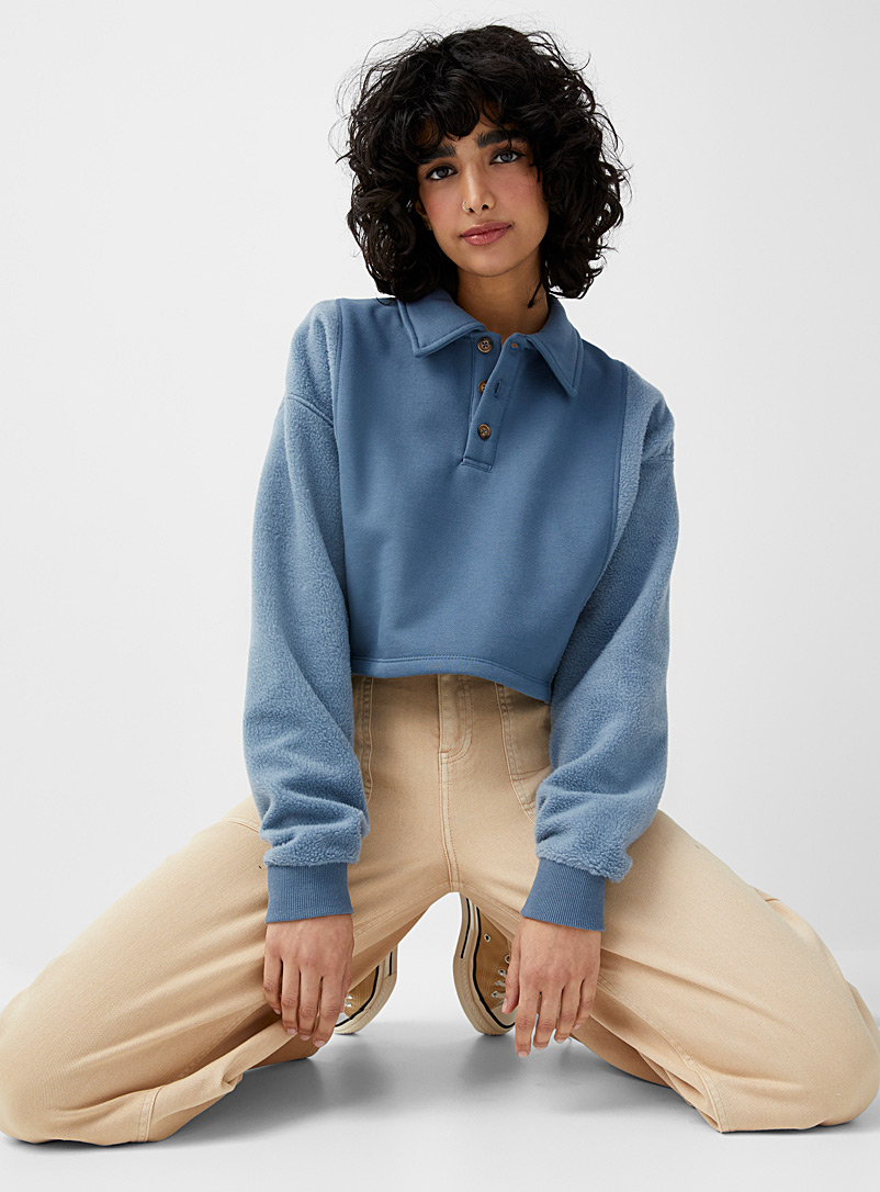 Twik Slate Blue Jersey and fleece polo sweatshirt for women
