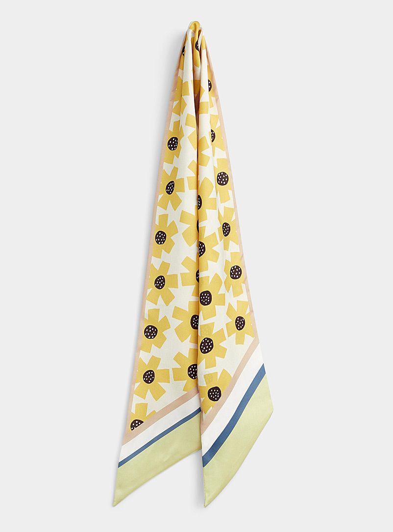 Simons Patterned Yellow Geometric flower narrow scarf for women