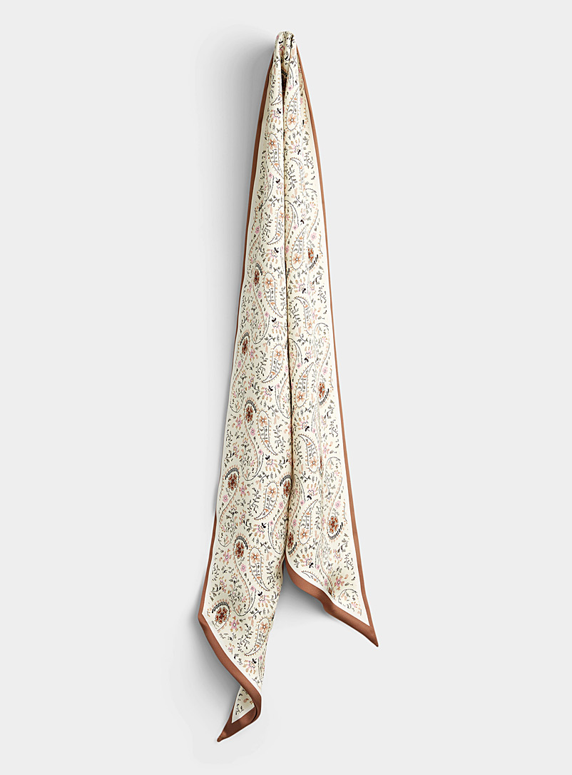 Simons Patterned White Floral paisley narrow scarf for women