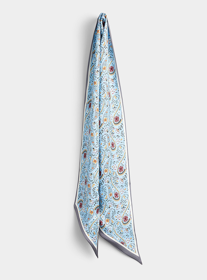 Simons Patterned Blue Floral paisley narrow scarf for women