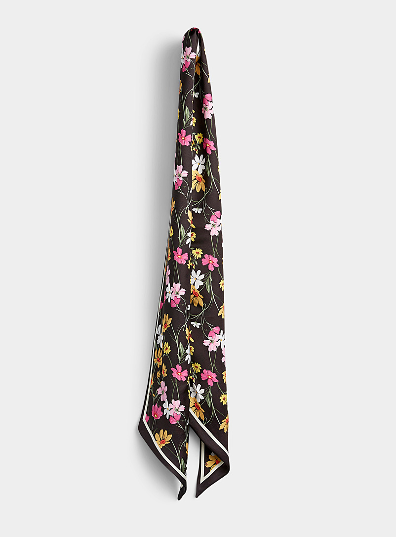 Simons Patterned Black Wildflower narrow scarf for women