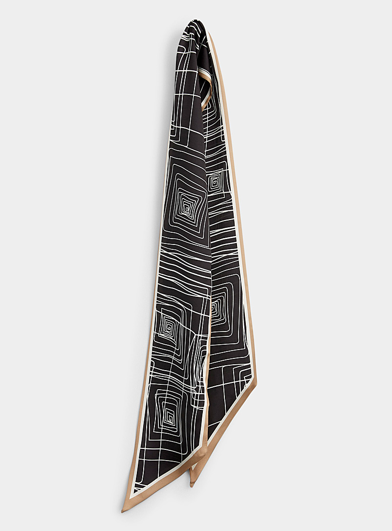 Simons: L'écharpe étroite carrés stylisés Noir à motifs pour femme