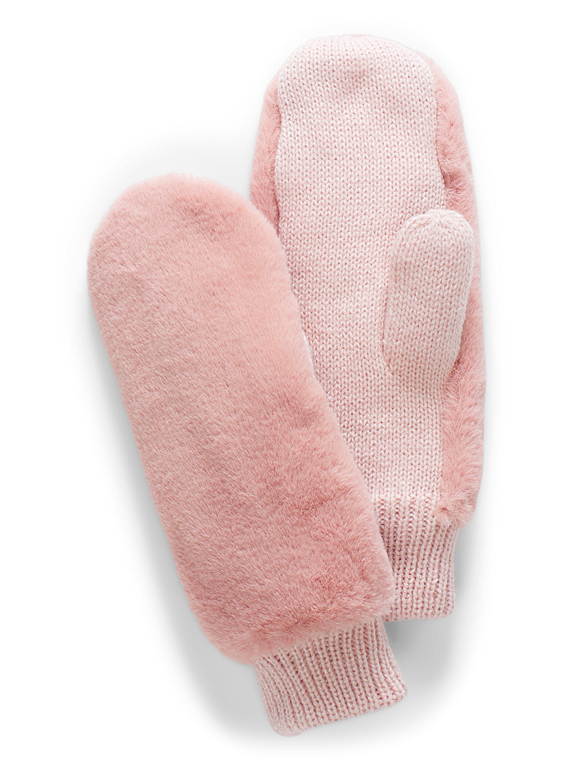 Simons Black Faux-fur knit mittens for women