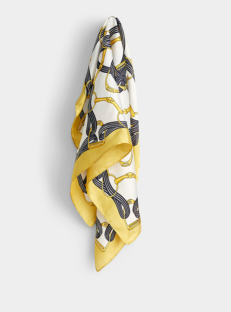 Simons Patterned Yellow Chain and strap satiny scarf for women