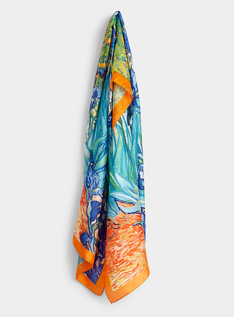 Simons Patterned Orange Lightweight iris field scarf for women