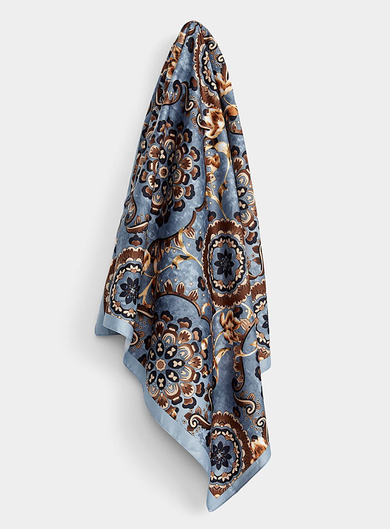 Simons Patterned Blue Ornamental pattern scarf for women