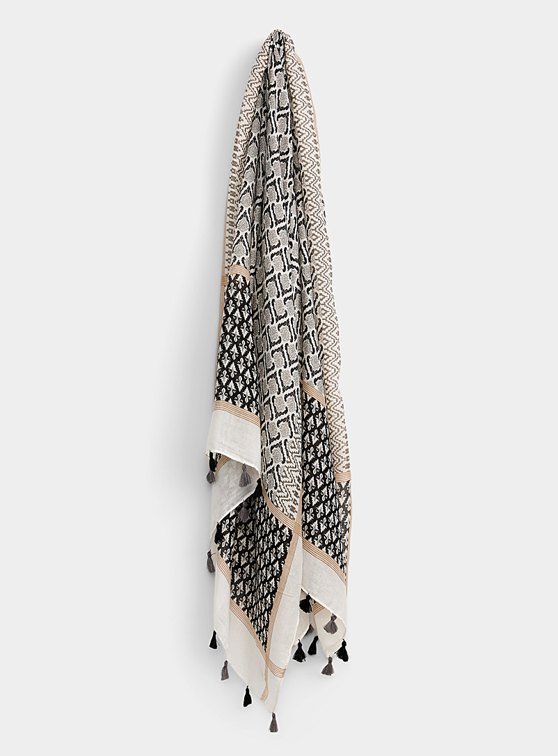 Simons Patterned Black Nomad-style lightweight scarf for women