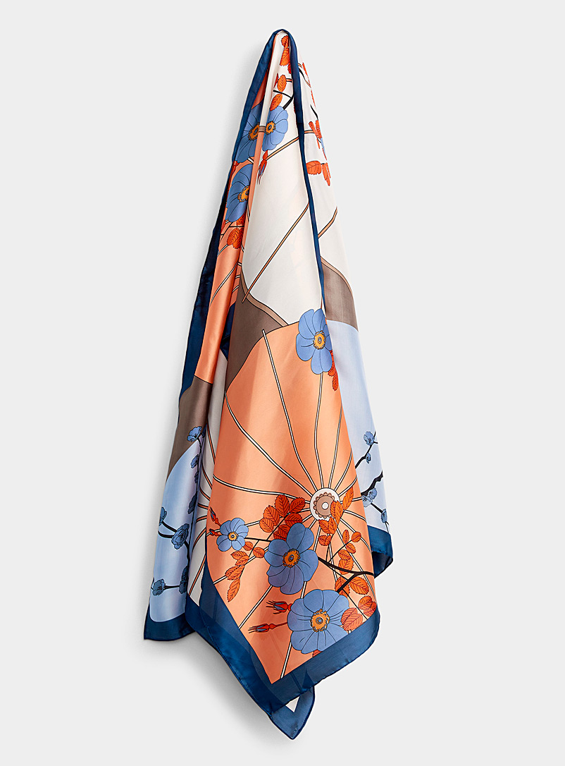 Simons Patterned Blue Light cherry blossom scarf for women
