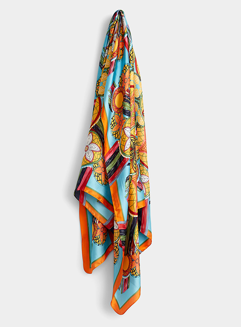Simons Patterned Orange Large kaleidoscope scarf for women