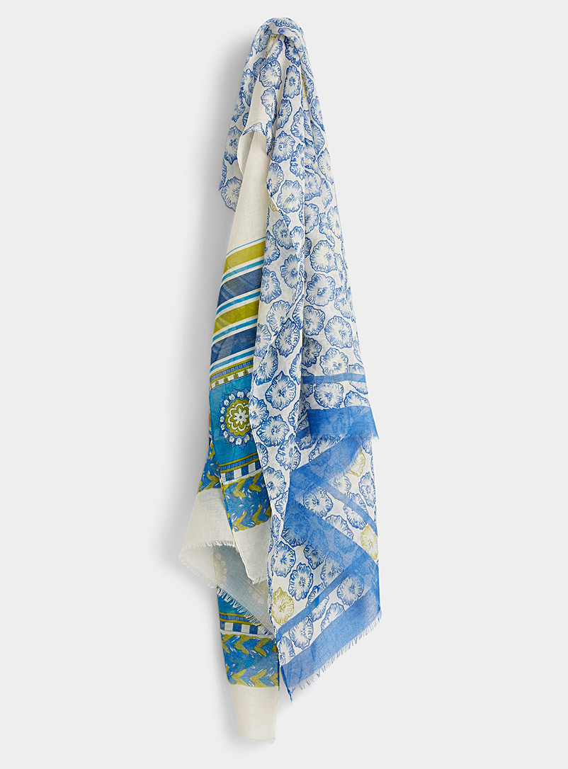 Simons Patterned Blue Lightweight floral fantasy scarf for women