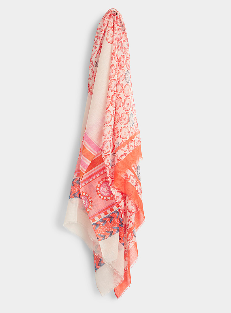 Simons Patterned Orange Lightweight floral fantasy scarf for women