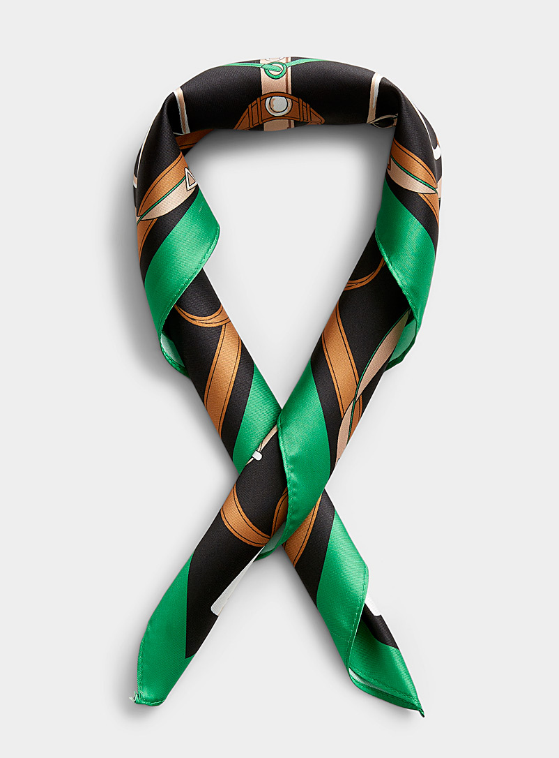 Simons: Le foulard chaînes et sangles Vert à motifs pour femme