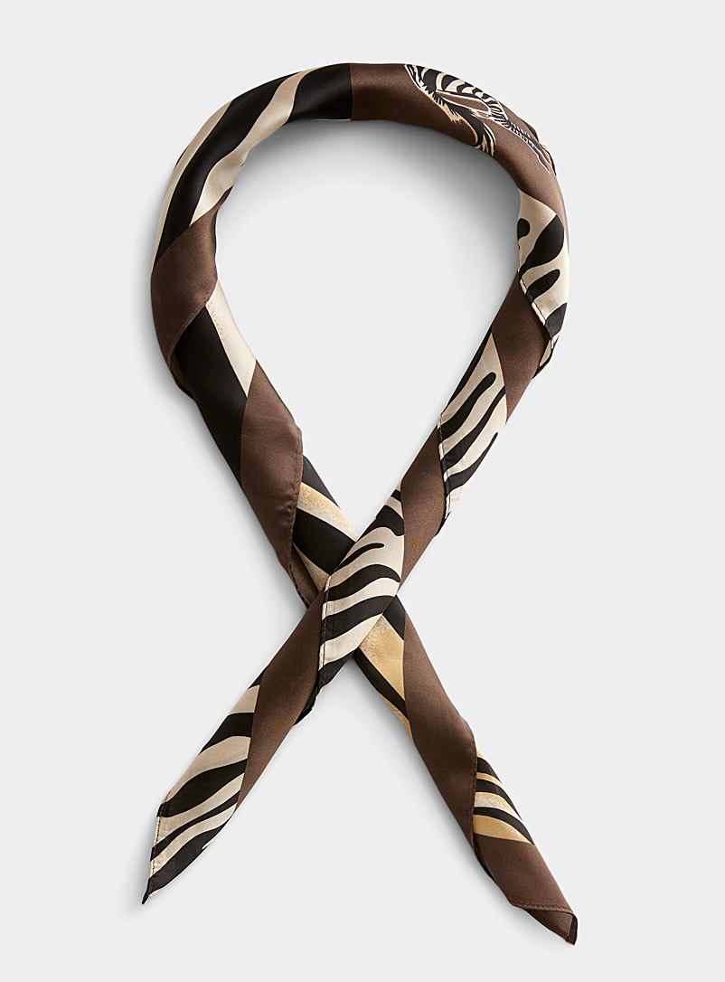 Simons Patterned Brown Wild zebra scarf for women