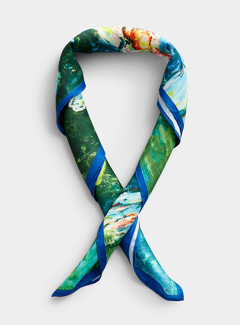 Simons Patterned Blue Waterlillies scarf for women