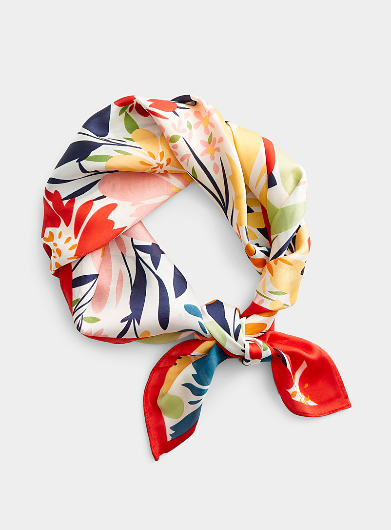 Simons Patterned Red Colourful floral satiny scarf for women