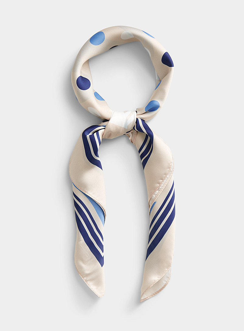 Simons Cream Beige Sky blue geometry scarf for women