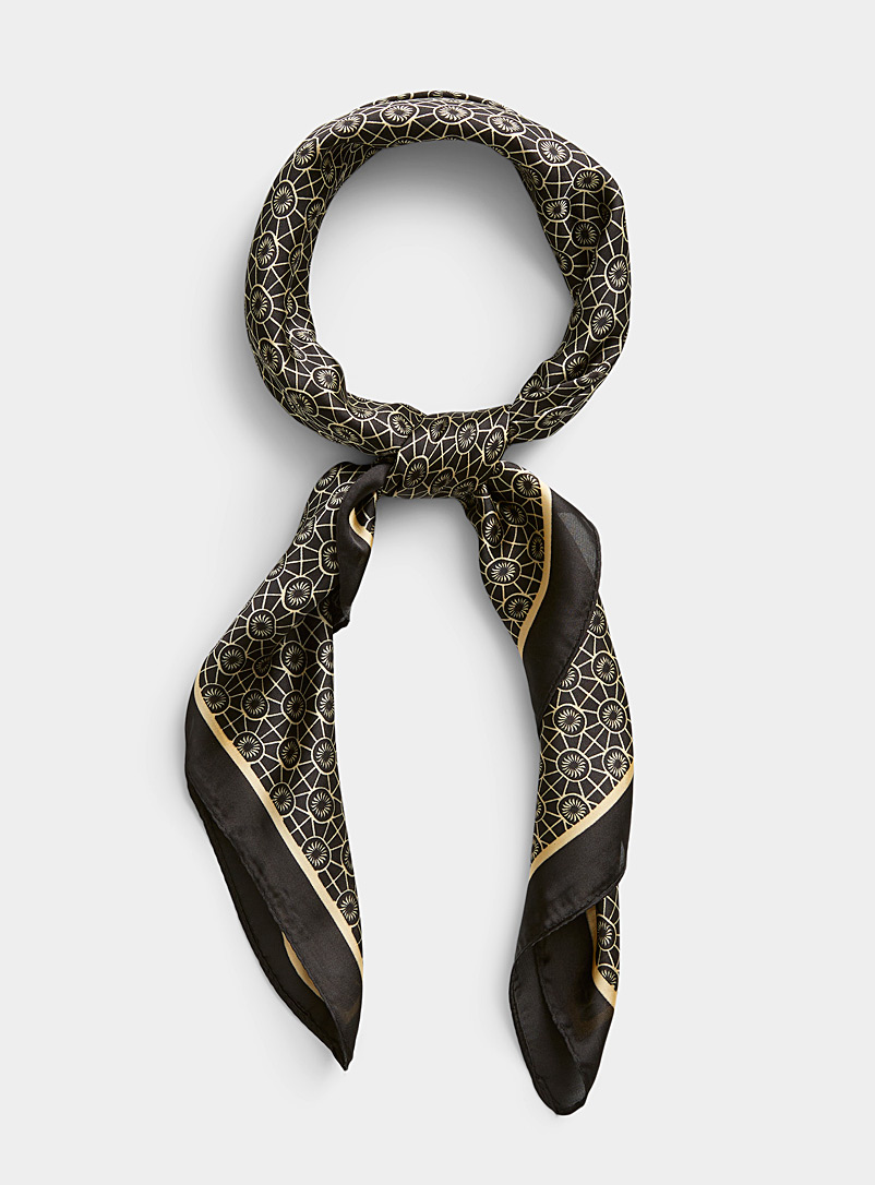 Simons Patterned Black Golden medallion scarf for women