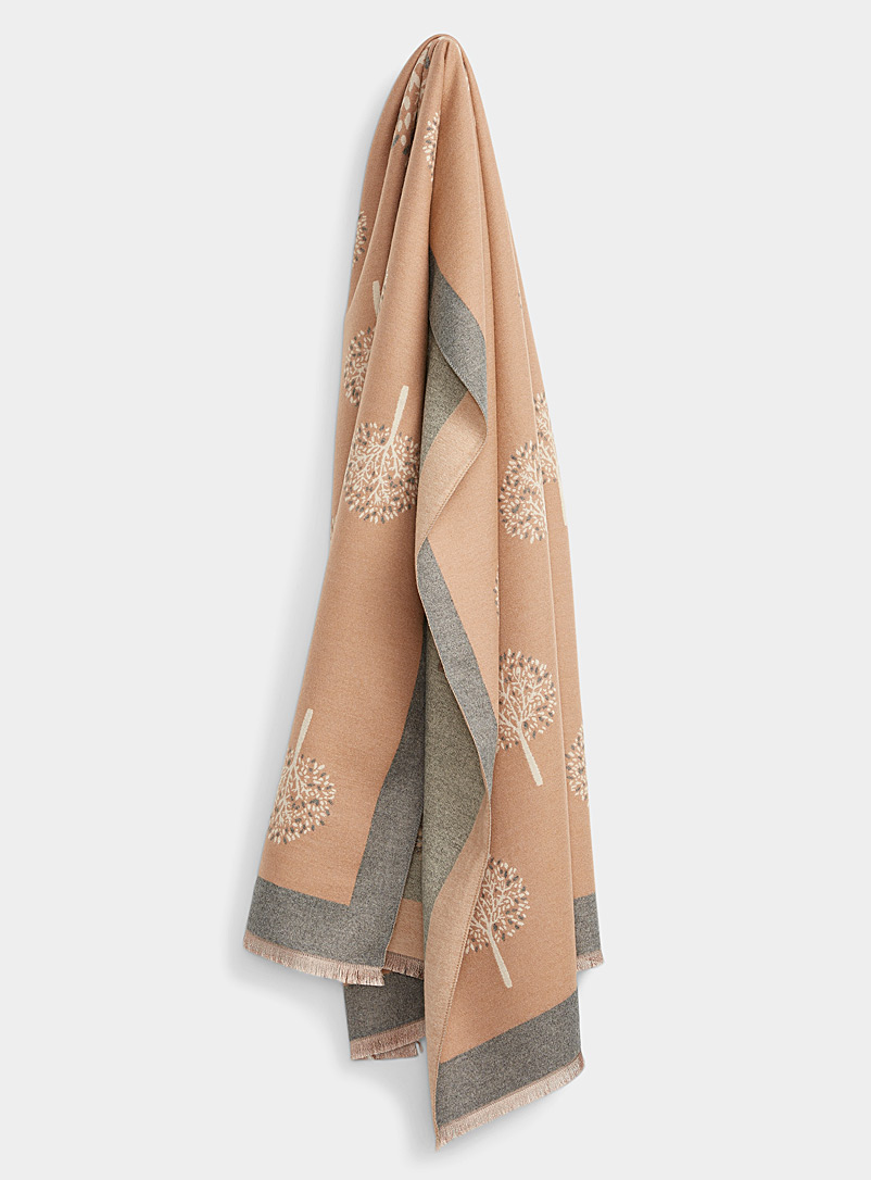 Simons Patterned Brown Two-tone trees scarf for women