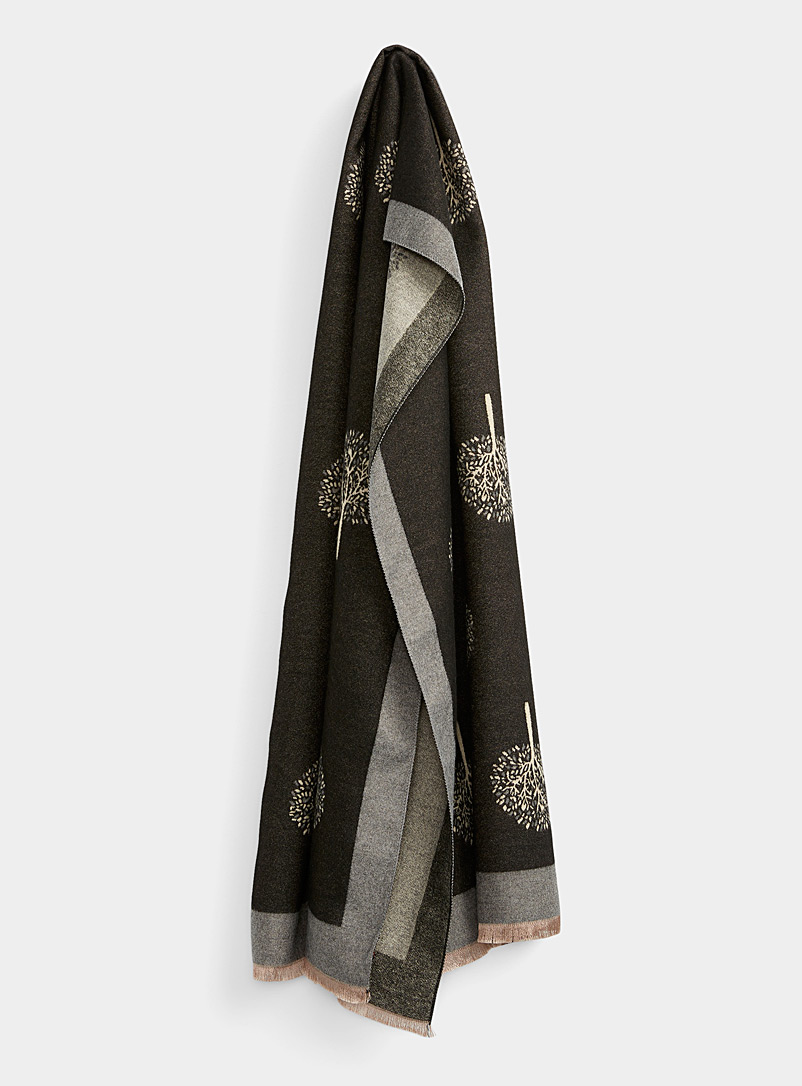 Simons Patterned Black Two-tone trees scarf for women