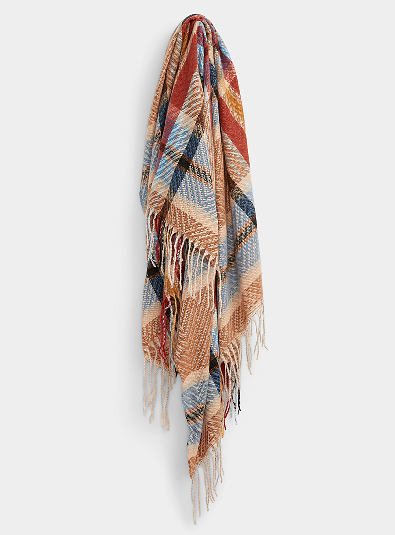 Simons Patterned Brown XL check chevron scarf for women