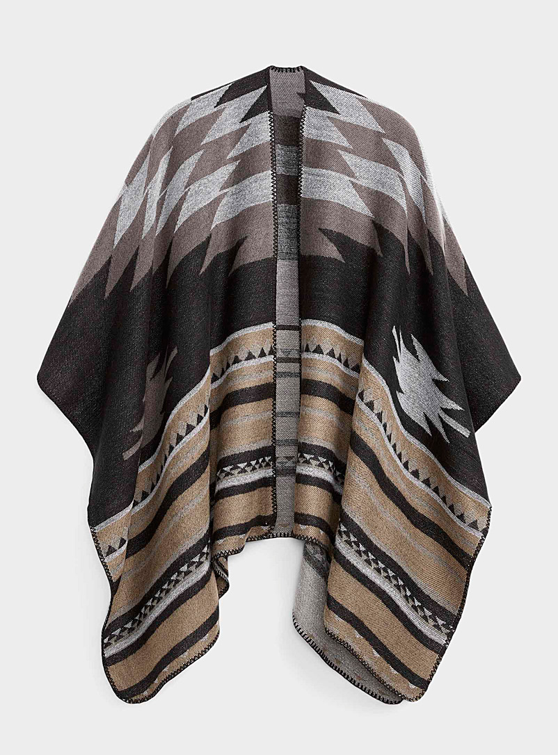 Simons Patterned Black Geo pattern Ruana-style shawl for women