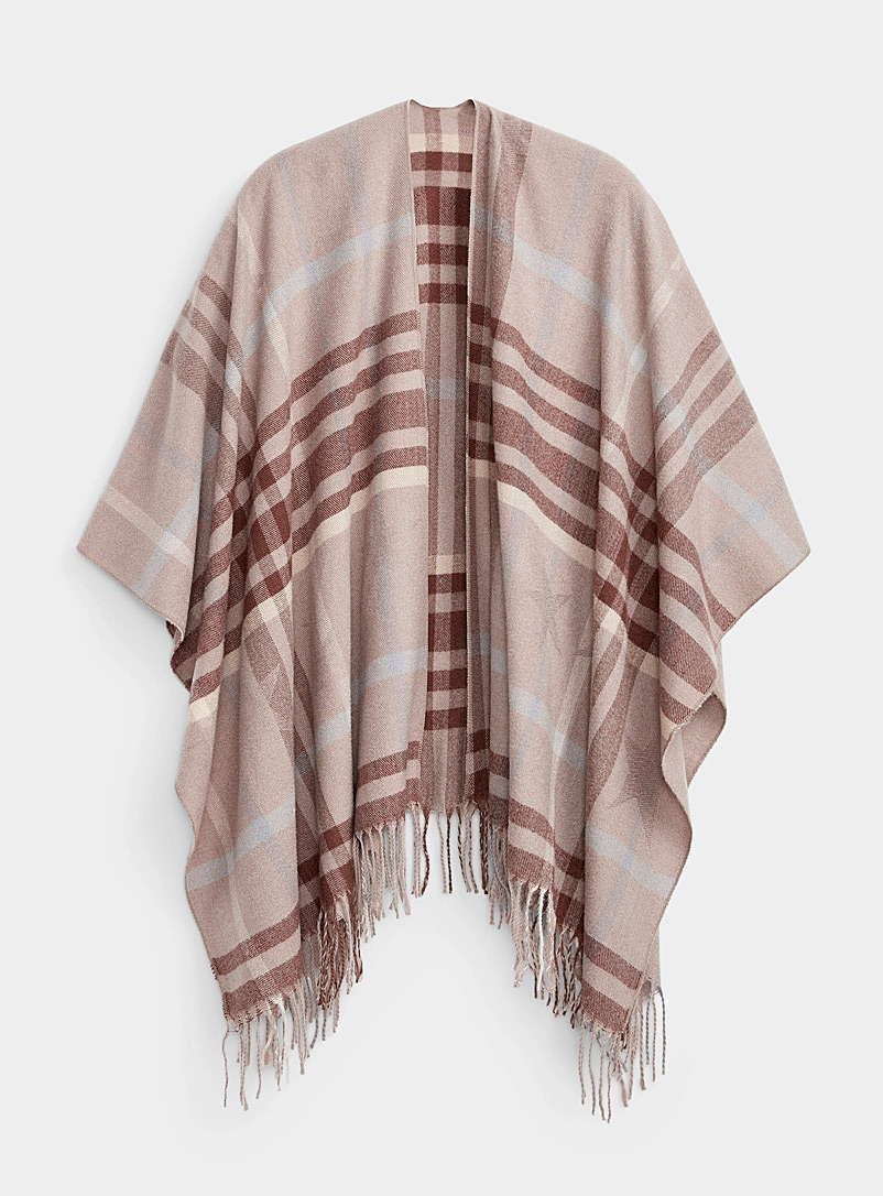 Simons Patterned Brown Ruana-style check shawl for women