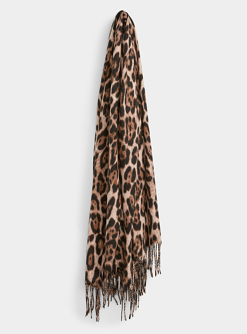Simons: L'écharpe motif léopard Noir à motifs pour femme