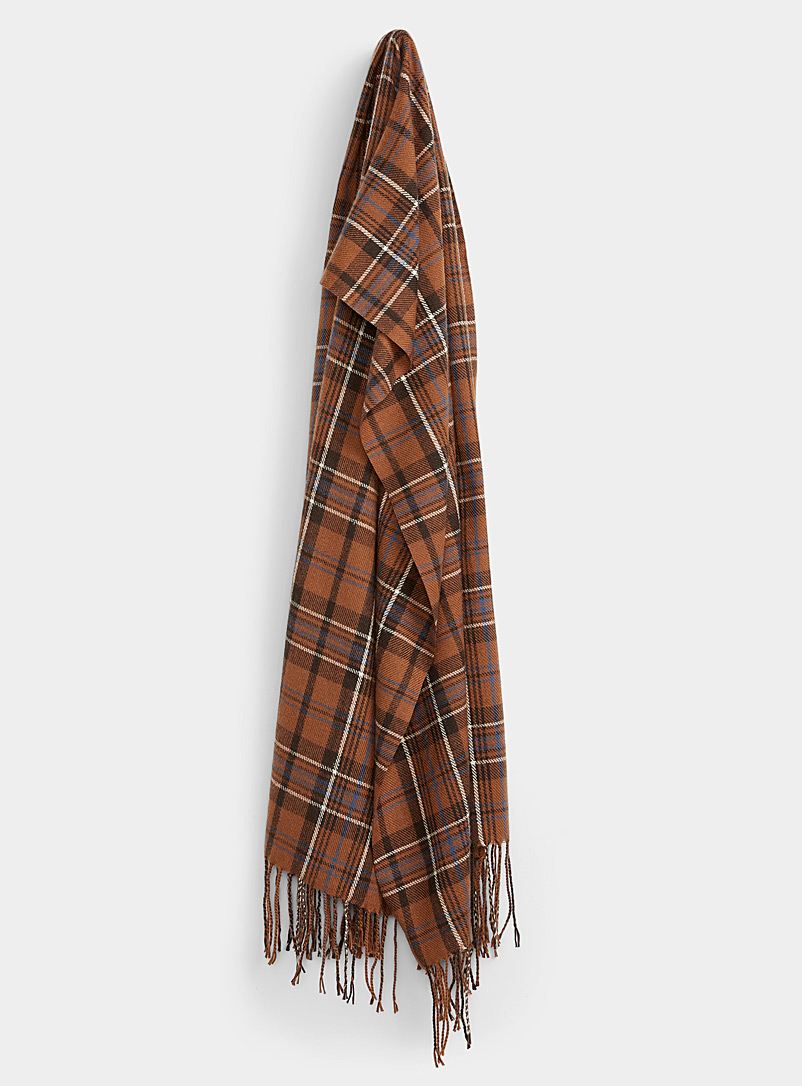 Simons Patterned Brown Blue-accent check scarf for women