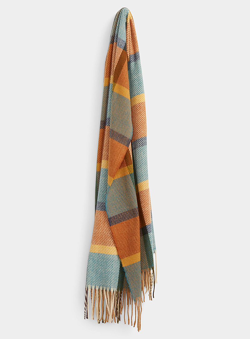 Simons Patterned Brown Warm check scarf for women