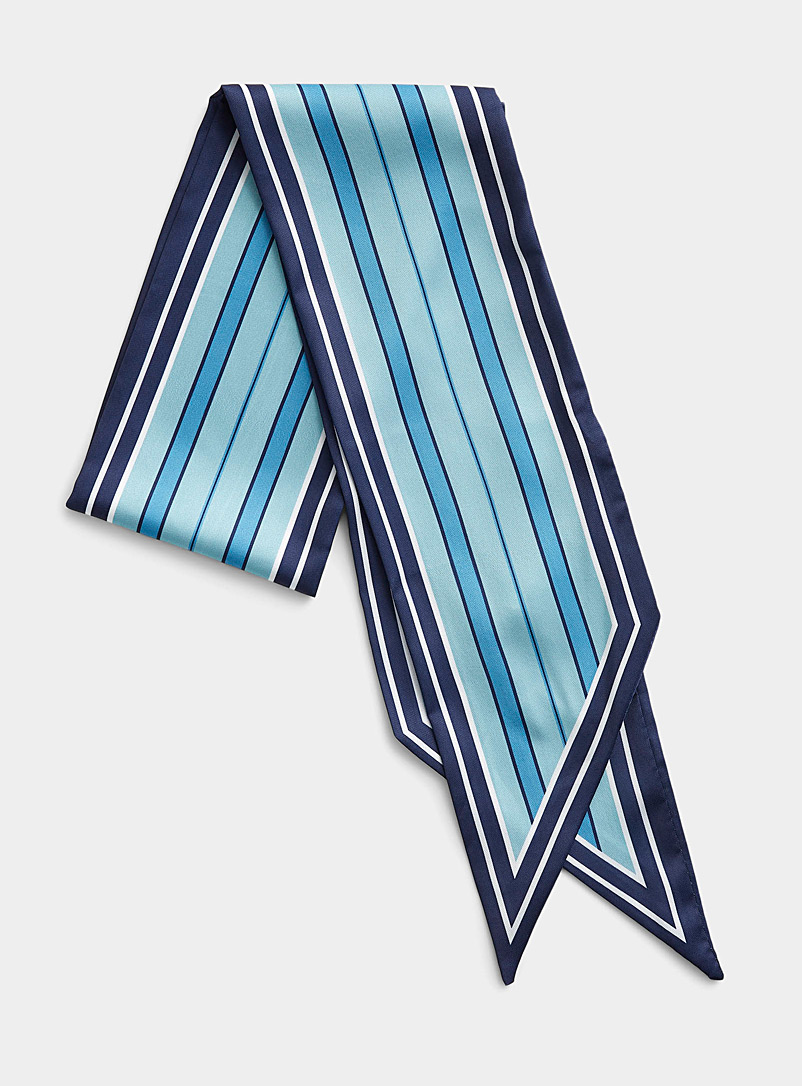 Simons Patterned Blue Ocean-stripe narrow scarf for women