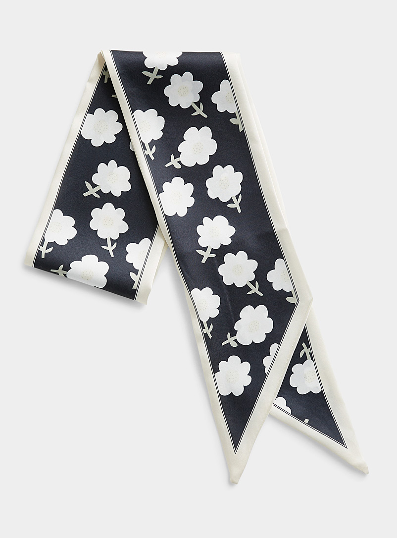 Simons Black Contrast flower narrow scarf for women