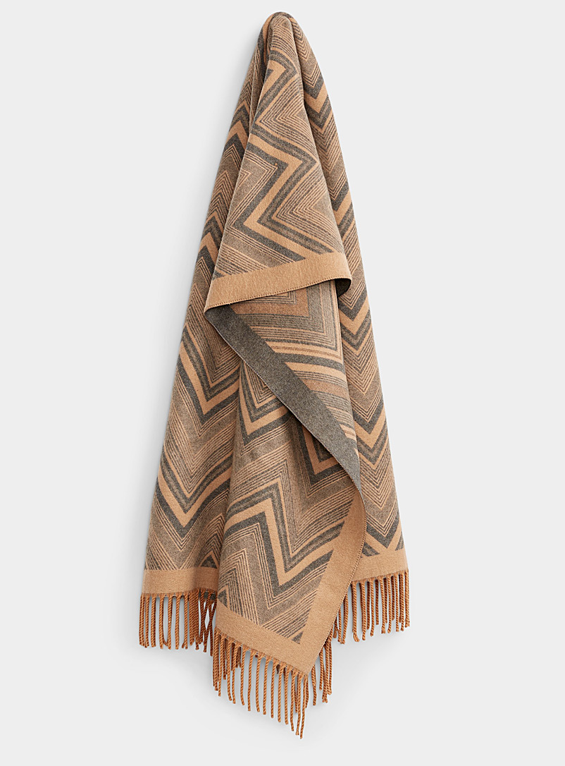 Simons Patterned Brown Graphic herringbone scarf for women