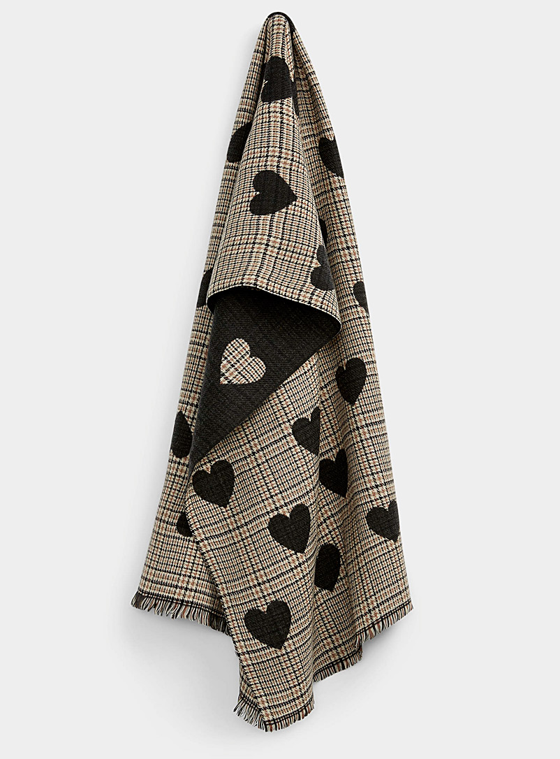 Simons Patterned Black Saturated heart scarf for women