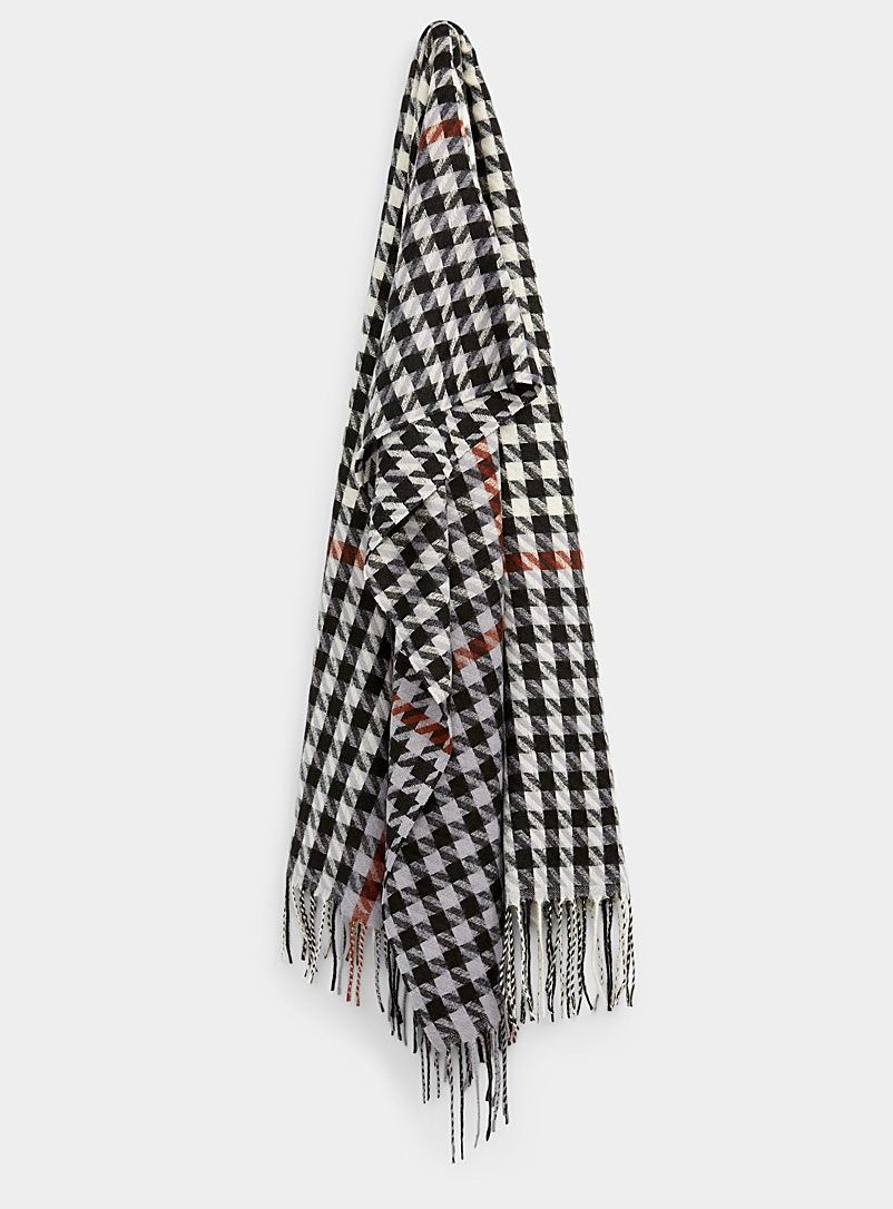 Simons Patterned Grey Colourful accent check scarf for women