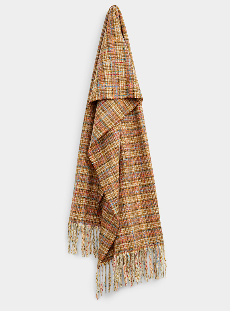 Simons Patterned Brown Multicoloured check scarf for women