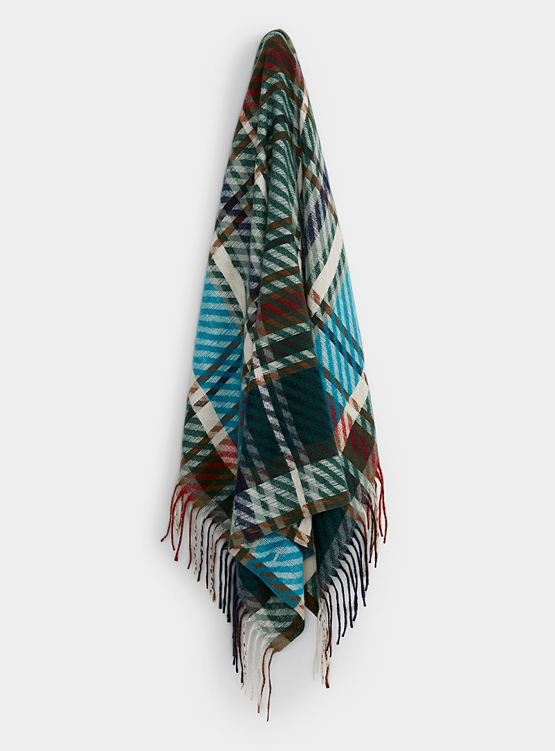 Simons Patterned Blue Tartan and stripe square scarf for women