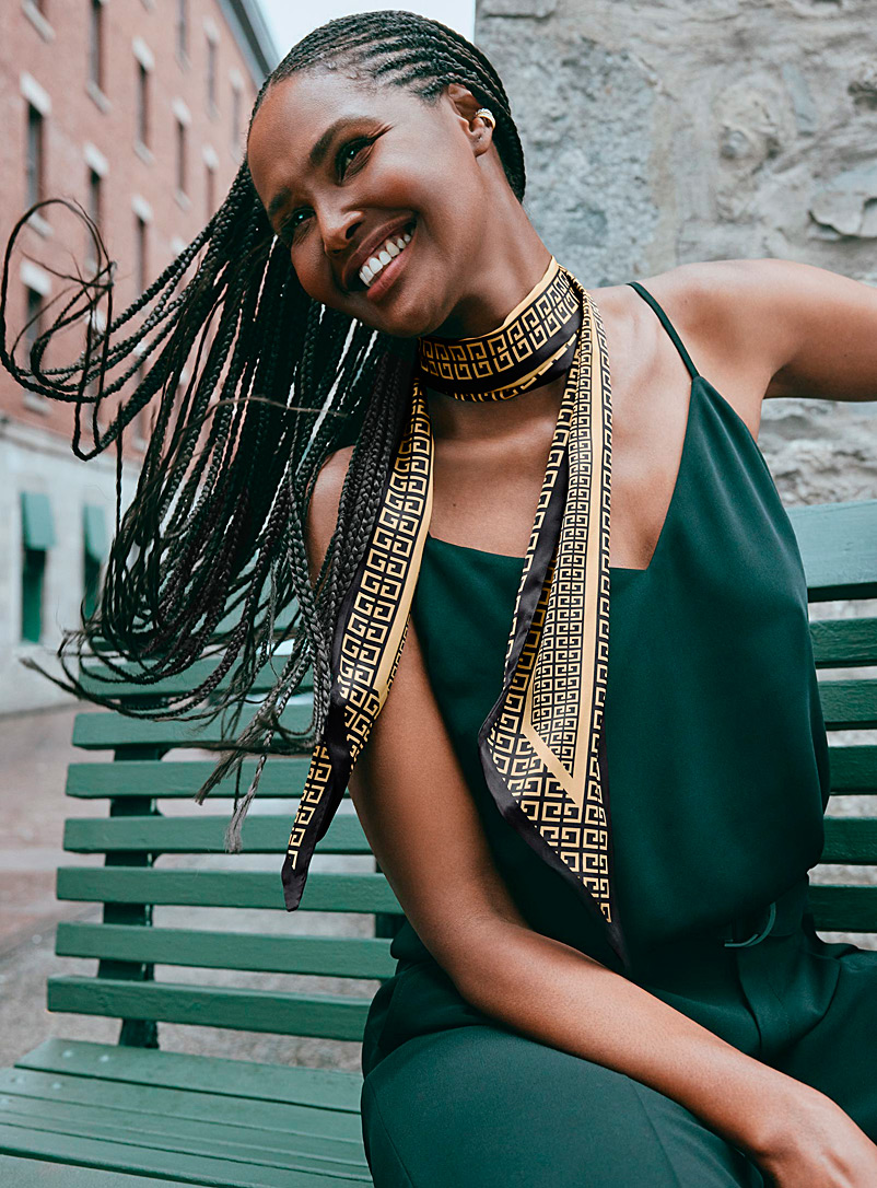 Simons Patterned Black Chic monogram skinny scarf for women