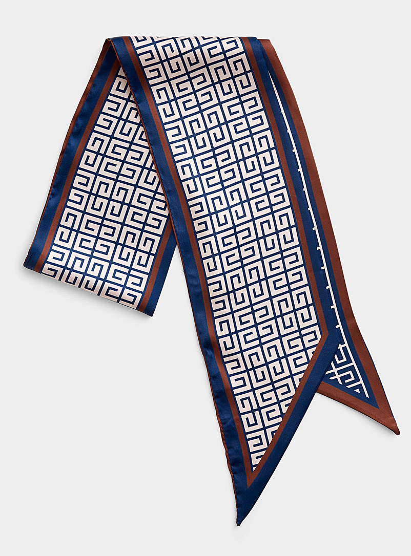 Simons Patterned Blue Navy geometric tie scarf for women