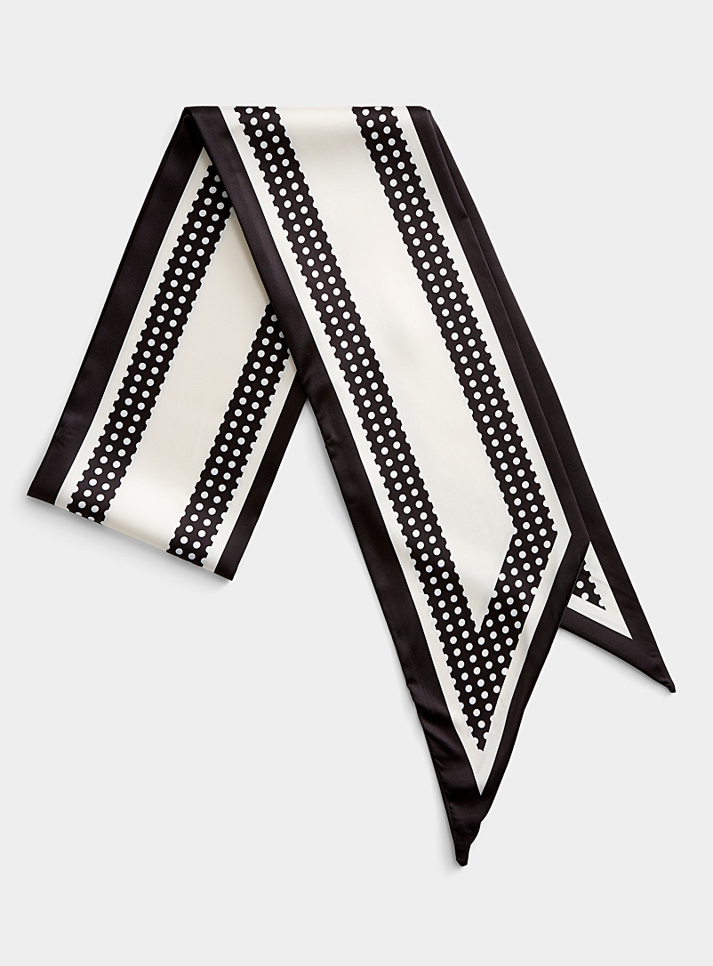 Simons Patterned Black Contrast polkadot narrow scarf for women