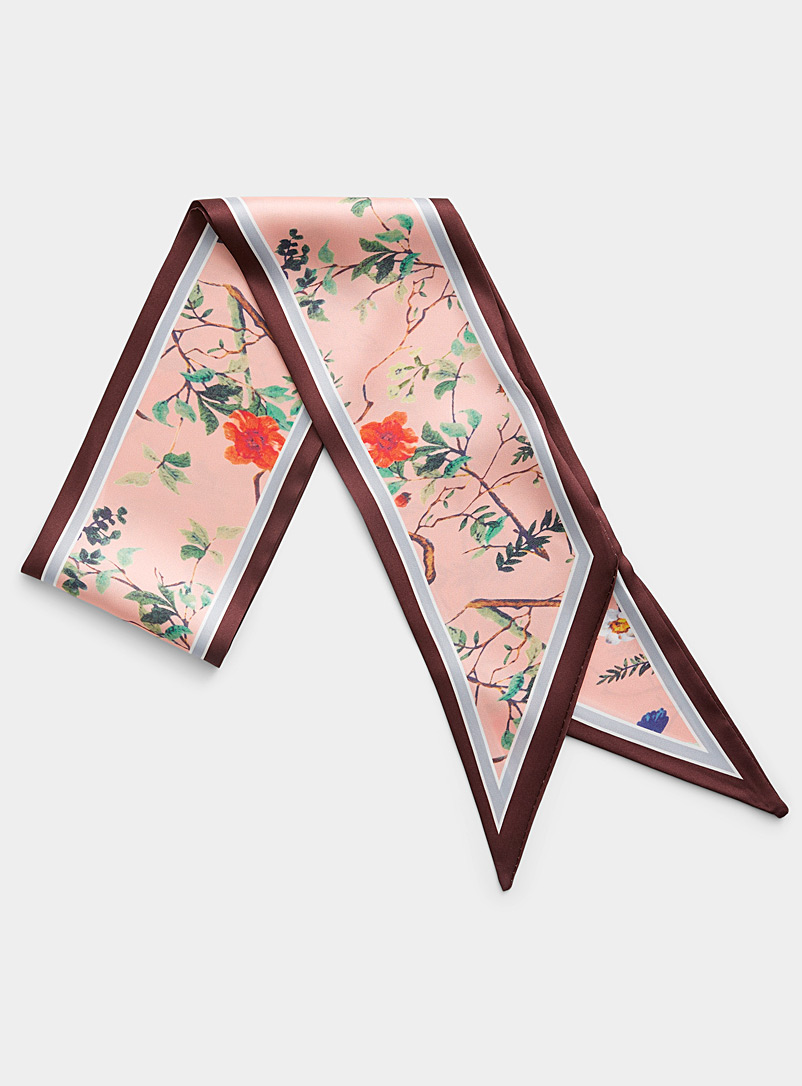 Simons Dusky Pink Painterly garden narrow scarf for women