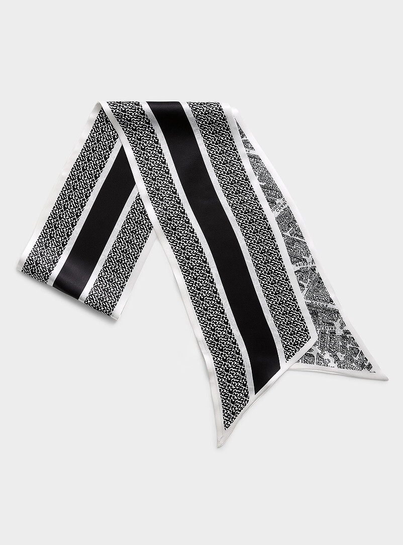 Foulard écharpe En Soie Floral Blanc Et Noir Maria Theresa Mimoso - Neuf, Fabriqué En France, Vintage