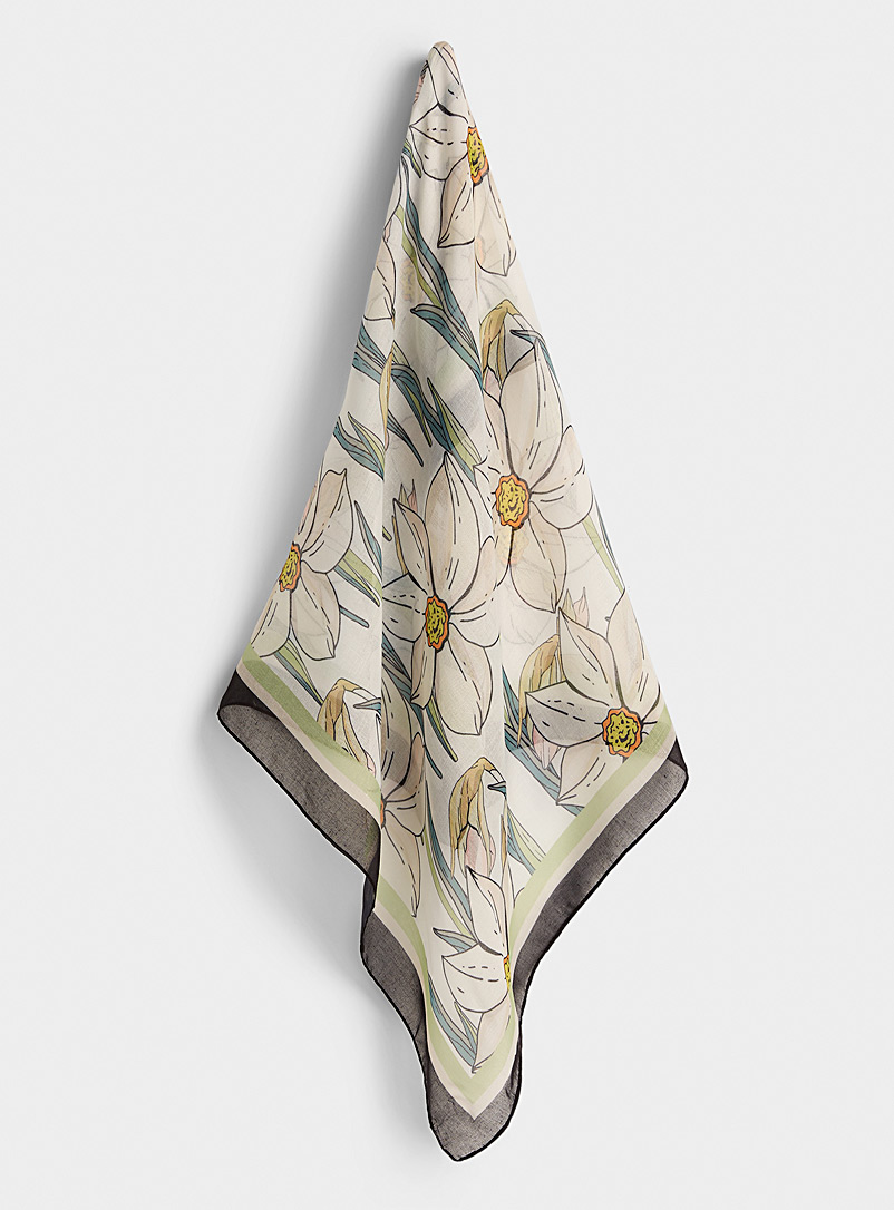 Simons Patterned White Jasmine flower lightweight scarf for women
