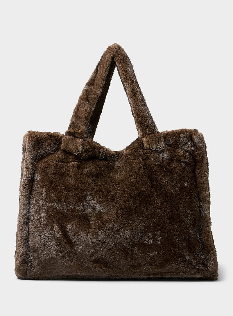 Sac Tote Avant En Fausse Fourrure Noire M&S Collection - Taille Medium - Occasion