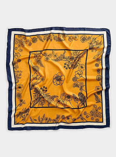 Contrast-trim soft lightweight knit floral scarf