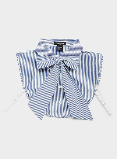 Striped tie-neck faux collar
