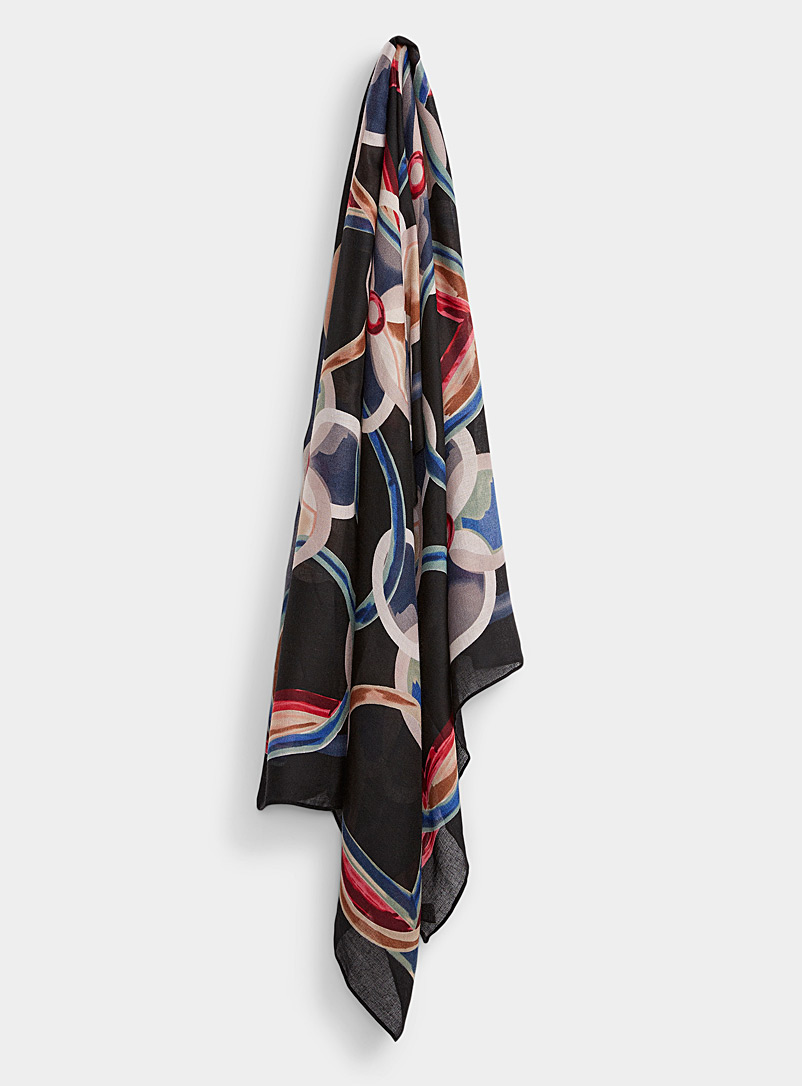 Simons Patterned Black Floral geometry scarf for women