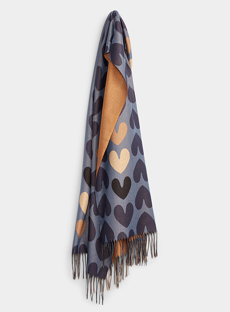 Simons Patterned Blue Shimmery heart scarf for women